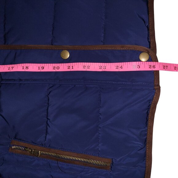 G.H. Bass & Co. | Faux Fur Trim Navy Blue, Brown Outline Puffer Vest - Picture 12 of 15